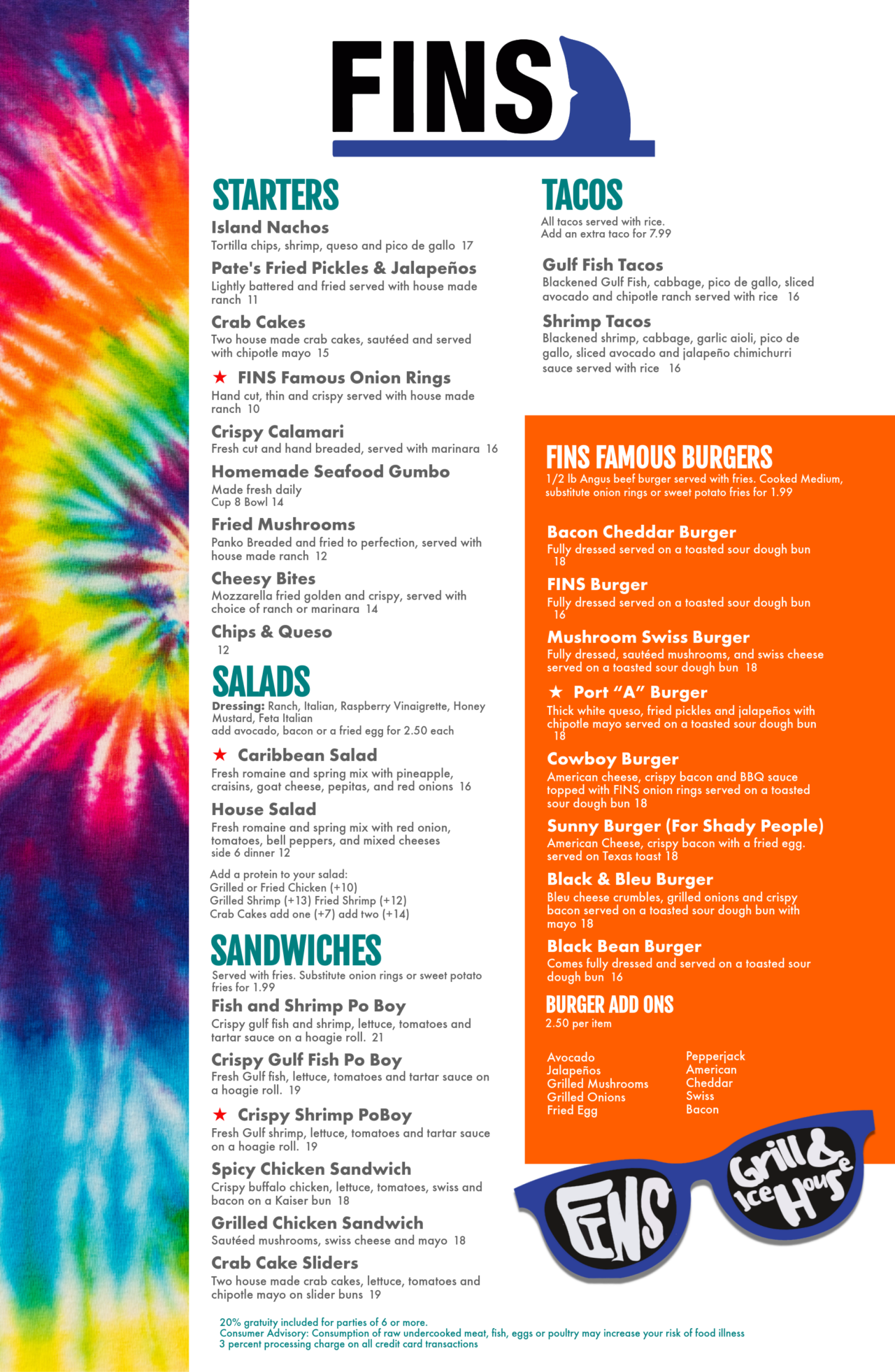 Menu FINS Grill and Icehouse Restaurant & Bar in Port Aransas, Texas